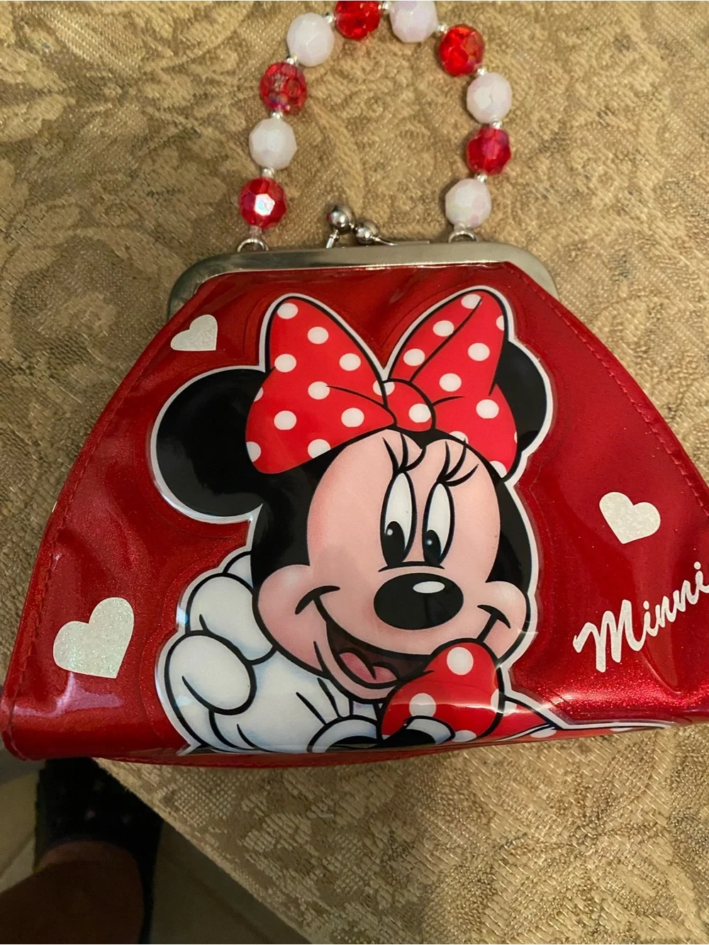 Disney Minnie Mouse Red Polka Dot Girls Beaded Handle Purse